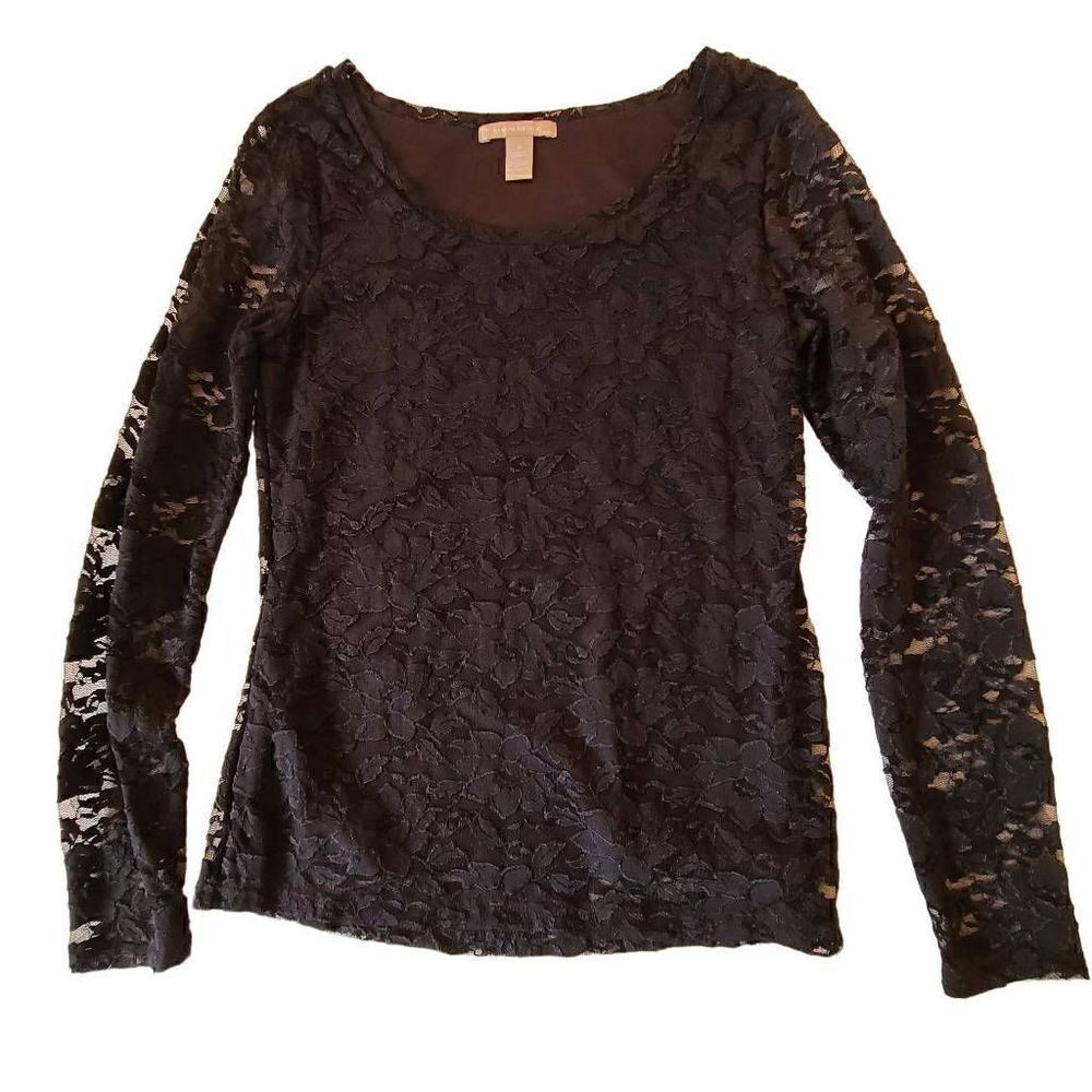 Banana Republic Factory Women's Lace Top Long Sleeve Lined Black Small